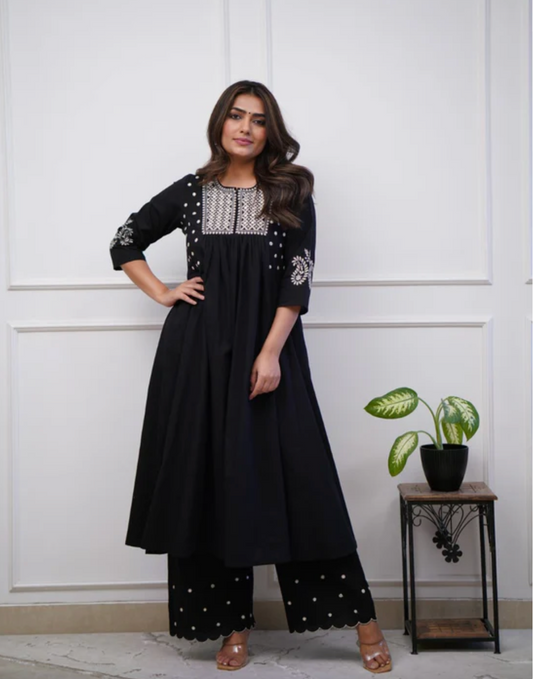 Elegant Black flared Cotton Palazzo Set