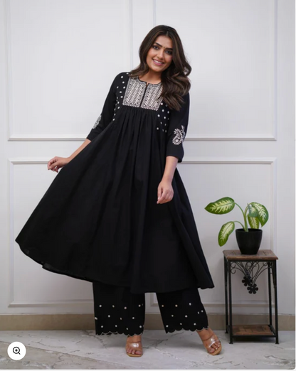 Elegant Black flared Cotton Palazzo Set