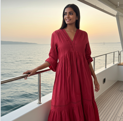 Elegant Pure Cotton Midi Length Dress