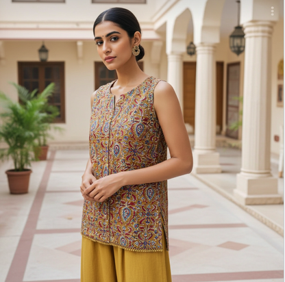 Pure Cotton Floral Print Sleeveless Short Top ( Sleeves Attached )