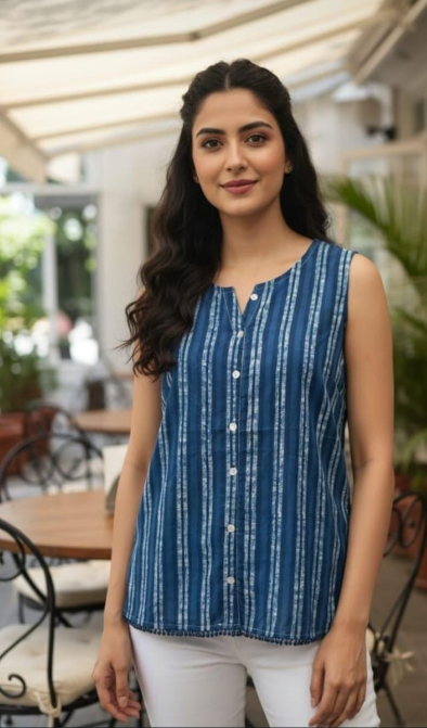 Pure Cotton Sleeveless Short Top ( Sleeves Attached )