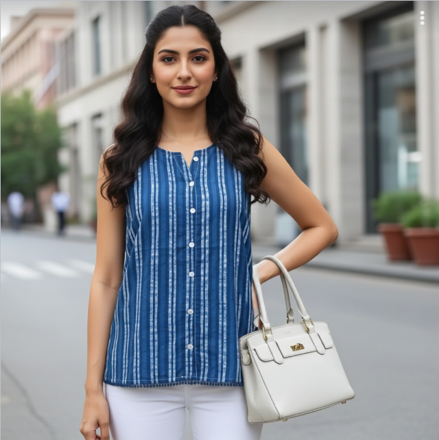 Pure Cotton Sleeveless Short Top ( Sleeves Attached )