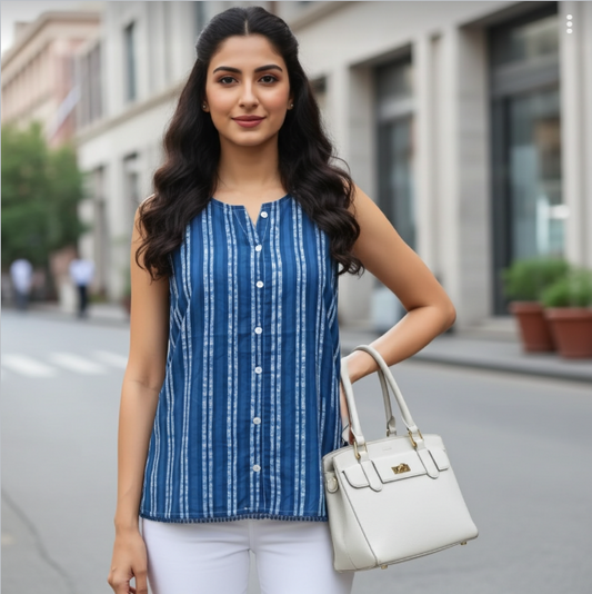 Pure Cotton Sleeveless Short Top ( Sleeves Attached )