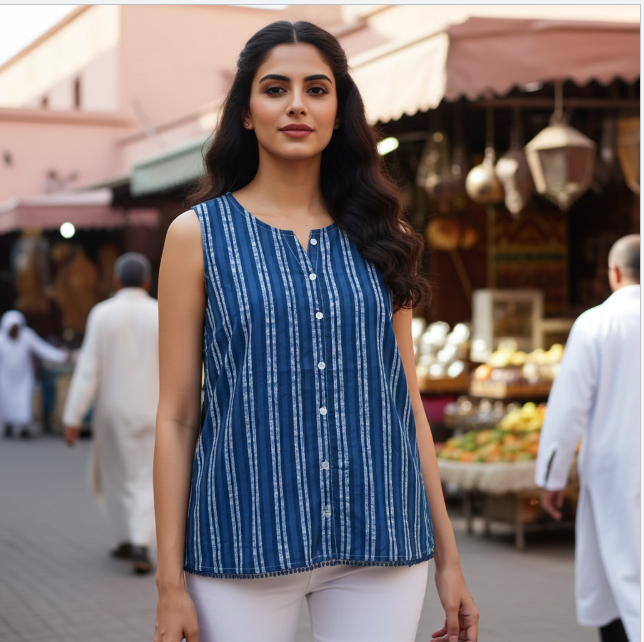 Pure Cotton Sleeveless Short Top ( Sleeves Attached )