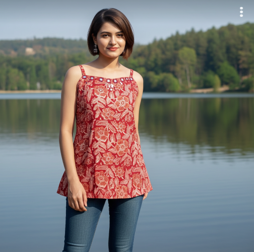 Trending Jaipuri Print Cotton Short Kurti