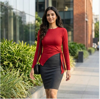 Crimson Curve Asymmetric Tie-Side Top