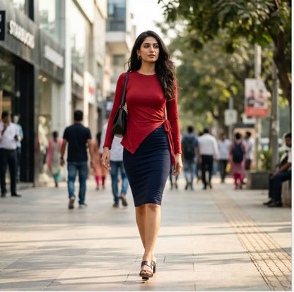 Crimson Curve Asymmetric Tie-Side Top