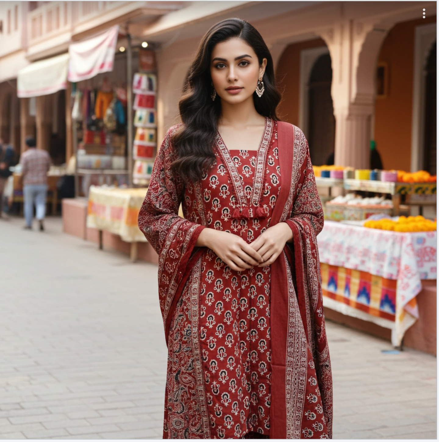 Ajrakh Print Suit Set In Red