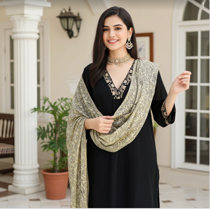 Premium Chinon Silk Suit in Black