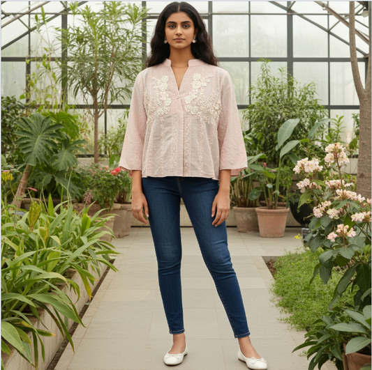 Light Peach Top With Embroidery And Sequin Details