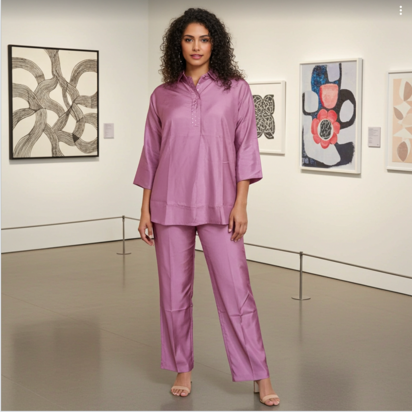 Stylish Muslin Silk, A-Line Style Co-ord Set in Mauve