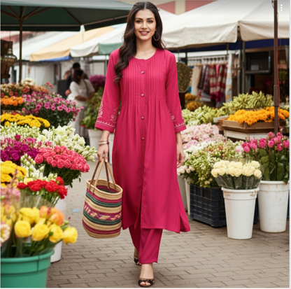 Stunning Pink A -Line Kurta Set