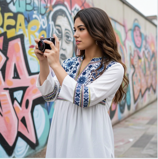Elegant Cotton Embroidered Short Kurta in White