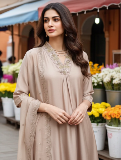 Elegant Roman Silk Collar Neck Suit