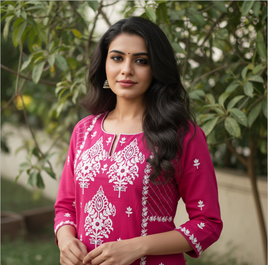 Elegant Claret Pink Color Kurta Pant Set