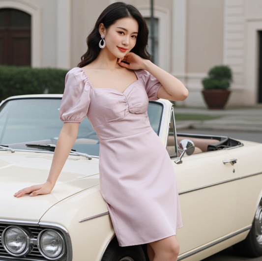 Soft Satin Short Dress with Sweetheart neckline
