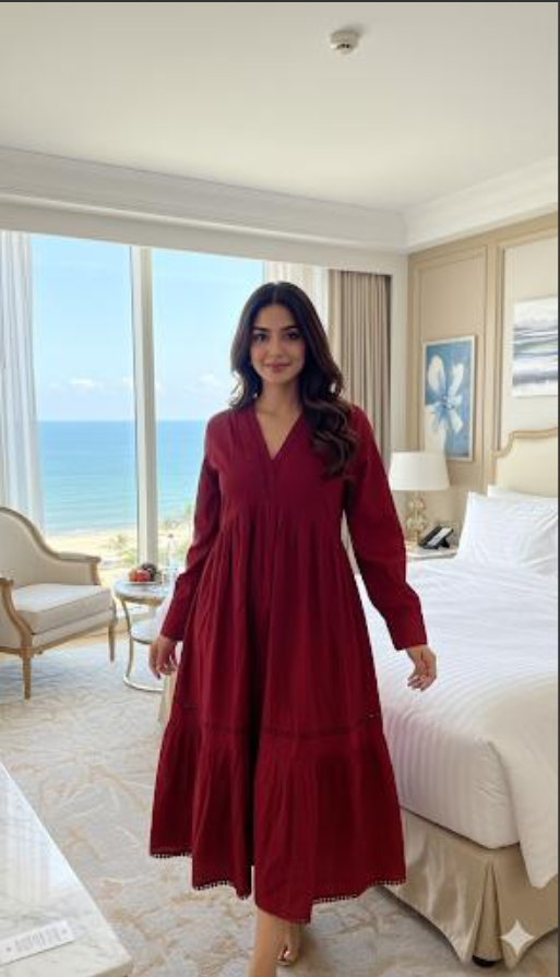 Elegant Pure Cotton Midi Length Dress
