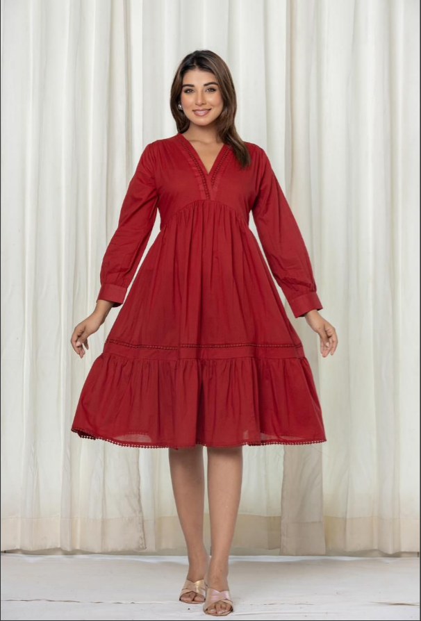 Elegant Pure Cotton Midi Length Dress