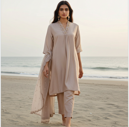 Elegant Roman Silk Collar Neck Suit