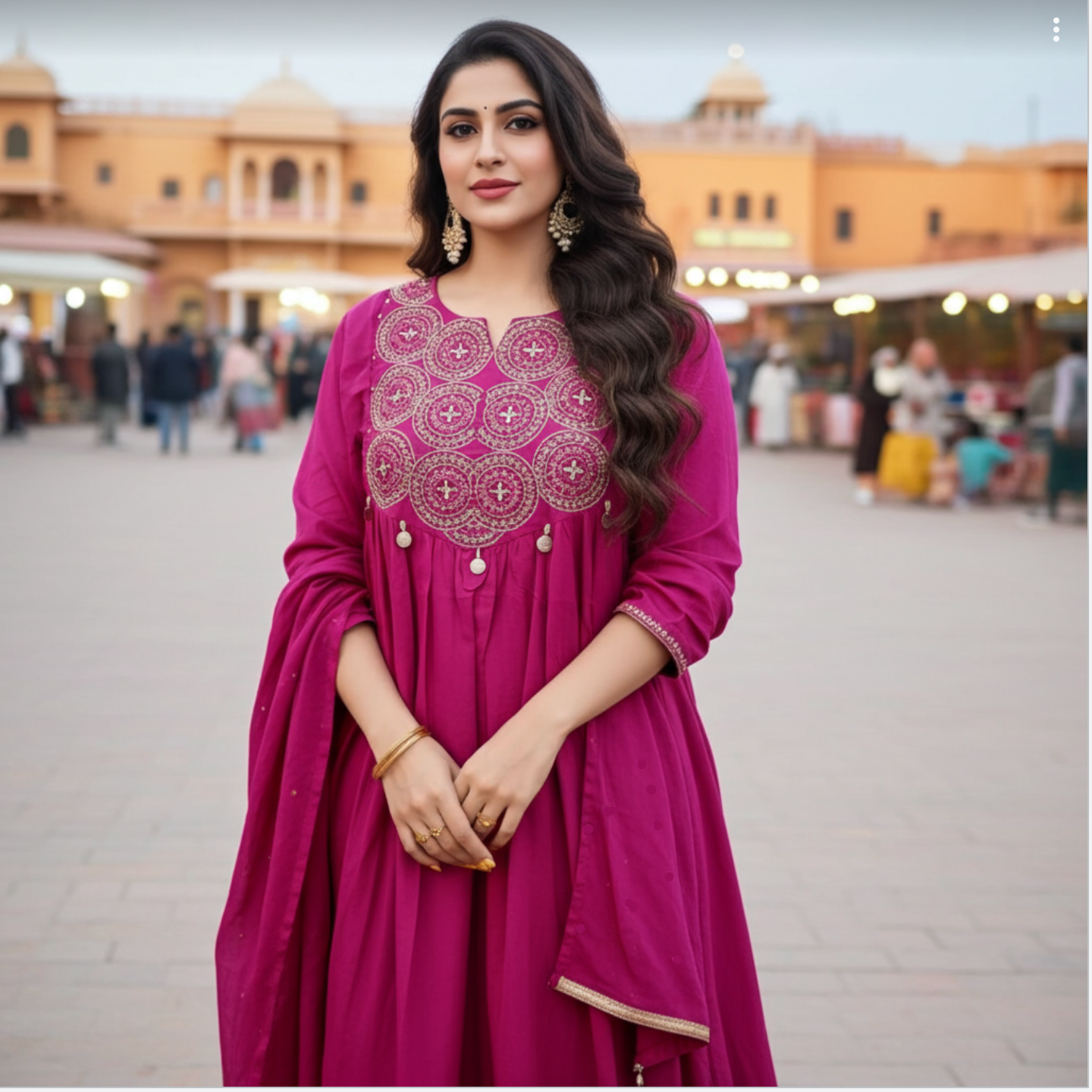 Beautiful A Line Rajwadi Work Kurti Set in Magenta