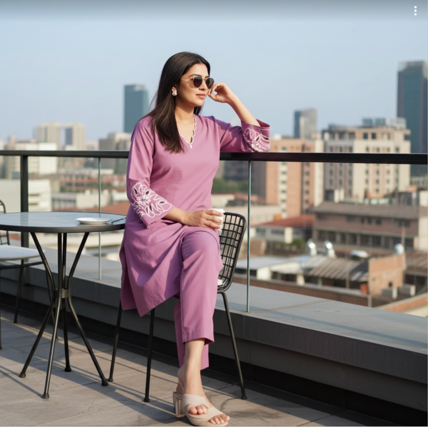 Elegant Mauve-Coloured Kurta Set with Cutwork Sleeves