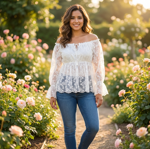 Trendy White Net Lace Sheer Top