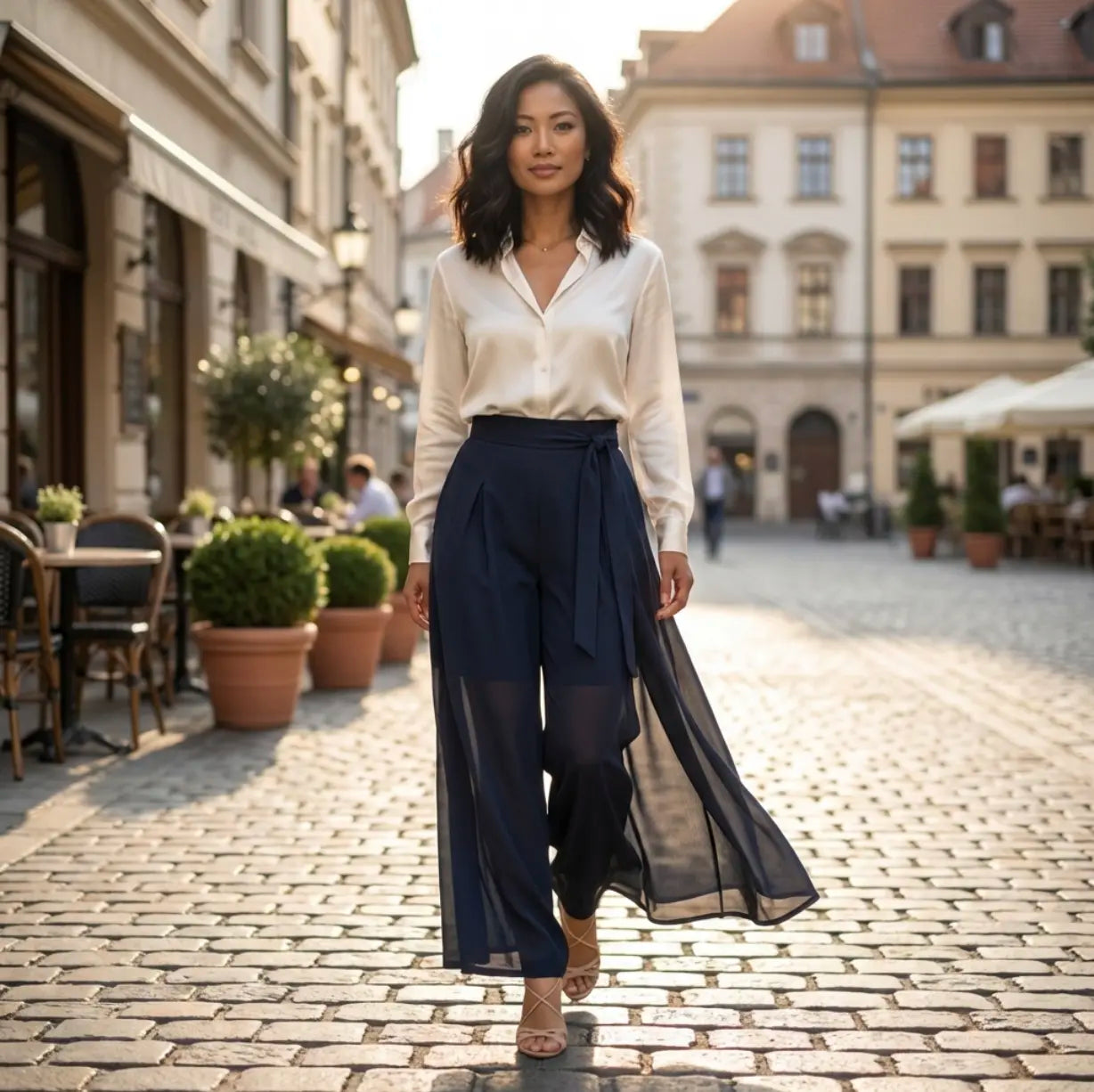 Black Pleated Parallel Pants with Knee length innings