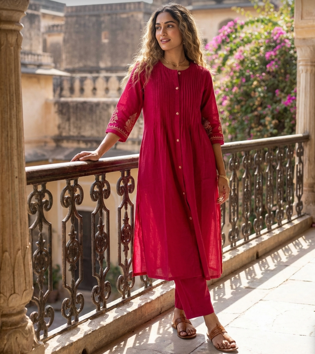 Stunning Pink A -Line Kurta Set