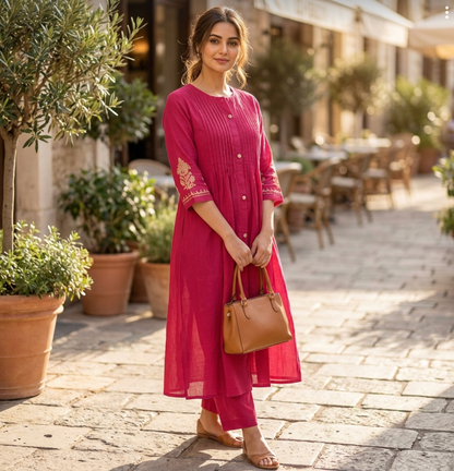 Stunning Pink A -Line Kurta Set