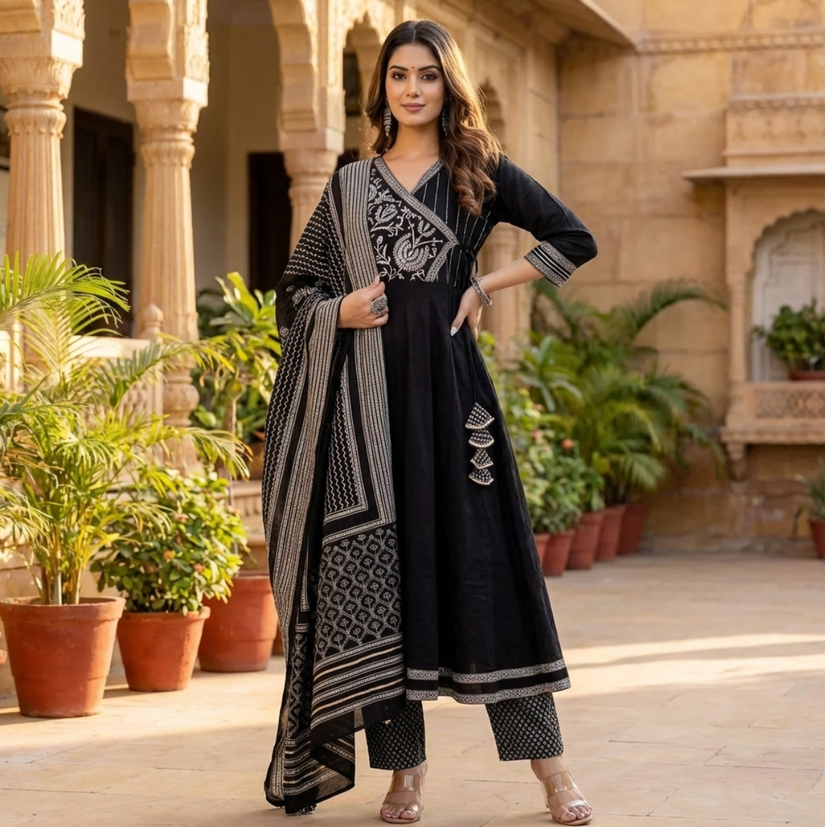 Stylish Designer Anarkali Kurti Set in Black