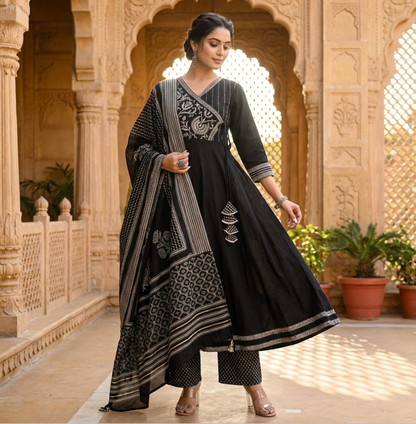 Stylish Designer Anarkali Kurti Set in Black