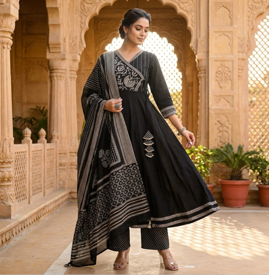Stylish Designer Anarkali Kurti Set in Black