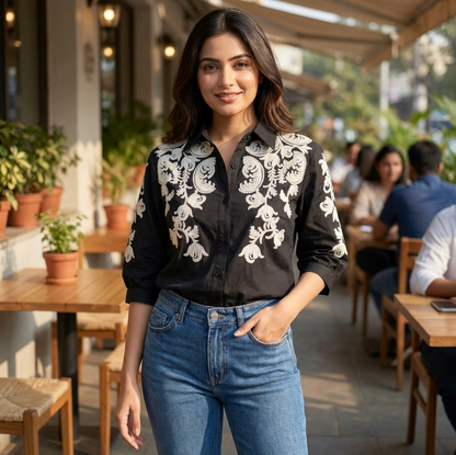 Trendy Cotton Embroidered Shirt