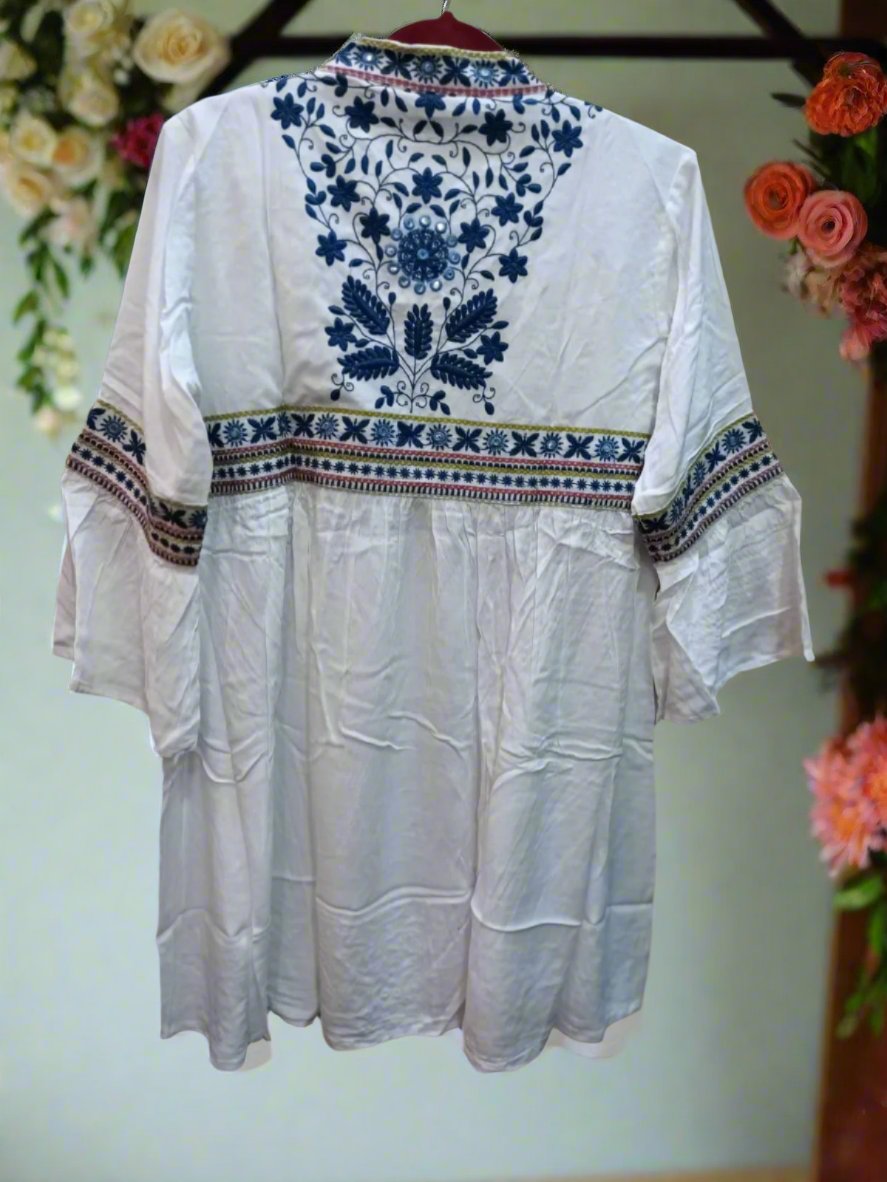 Elegant Cotton Embroidered Short Kurta in White