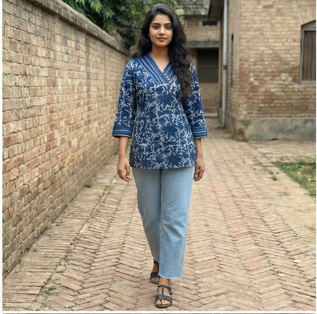 Sophisticated Indigo Short Cotton Kurti