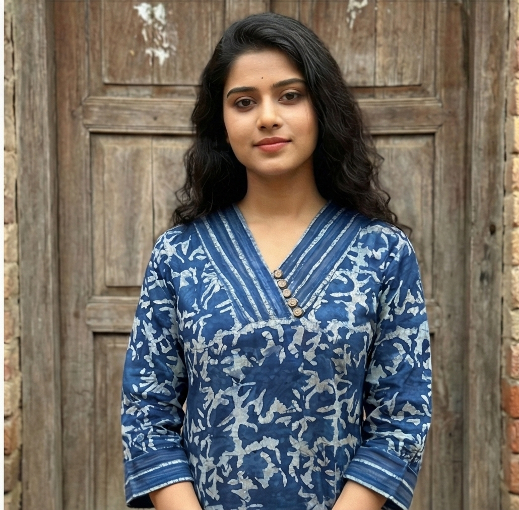 Sophisticated Indigo Short Cotton Kurti
