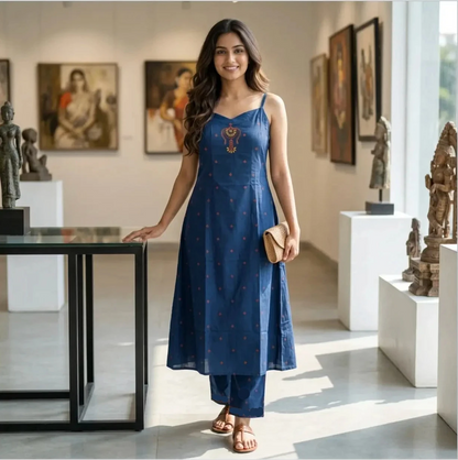 Indigo Blue Embroidered Strappy Kurta & Pant Set