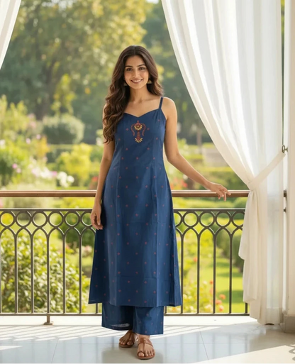 Indigo Blue Embroidered Strappy Kurta & Pant Set
