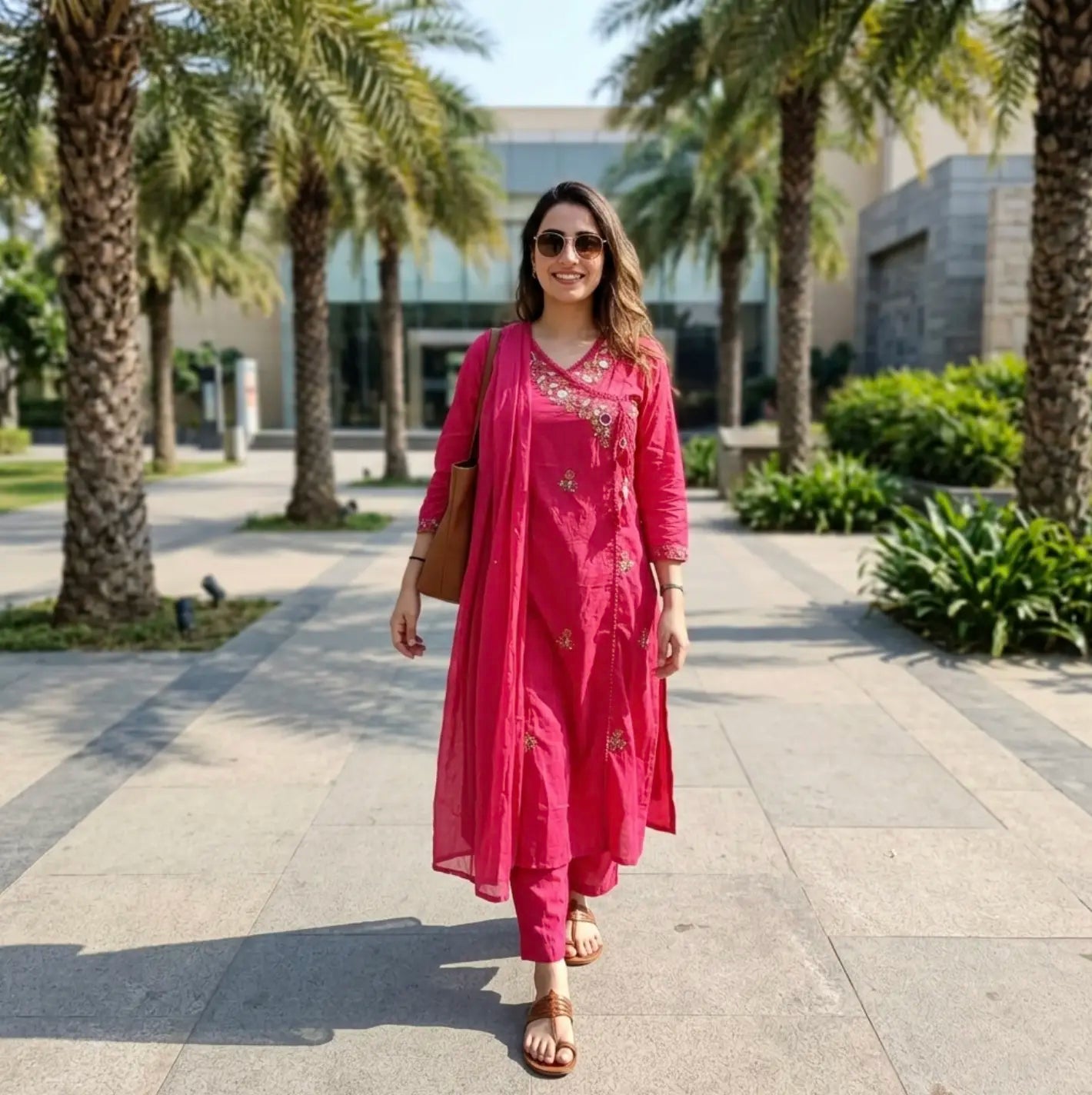 Beautiful Fuchsia Pink Angrakha Style Embroidered Kurta Set with Dupatta