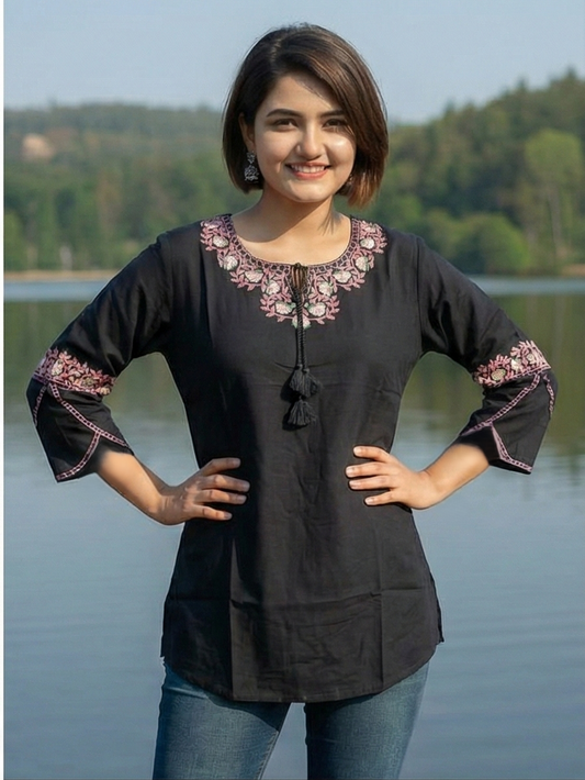 Timeless Black Embroidered Short Kurta