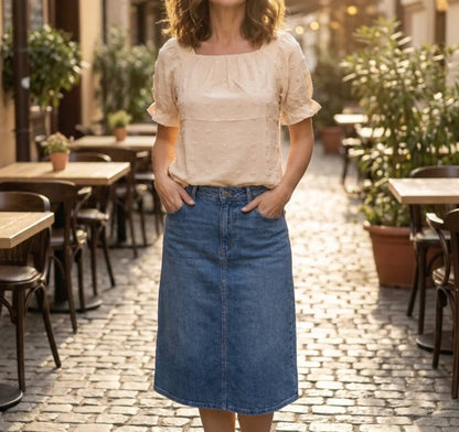 Light Square Neck Top with Schiffi Embroidery