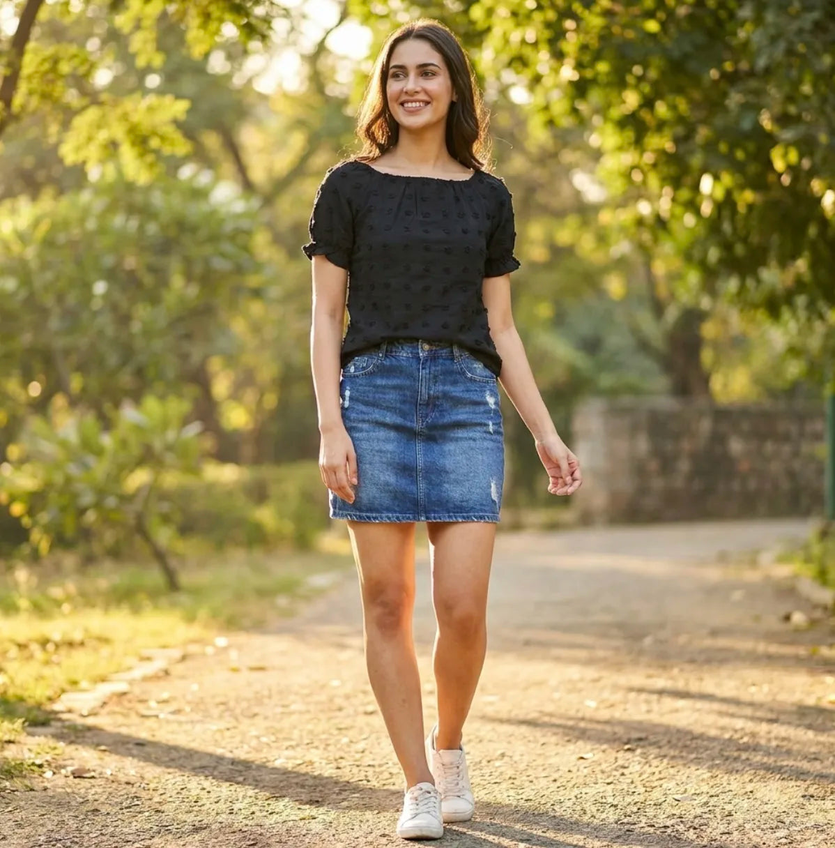 Light Square Neck Top with Schiffi Embroidery