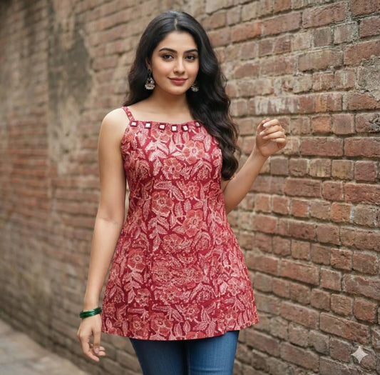 Trending Jaipuri Print Cotton Short Kurti