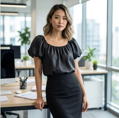 Stylish and trendy Puff Sleeves Top in Sheen