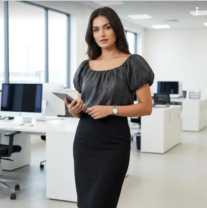 Stylish and trendy Puff Sleeves Top in Sheen