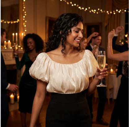 Stylish and trendy Puff Sleeves Top in Sheen