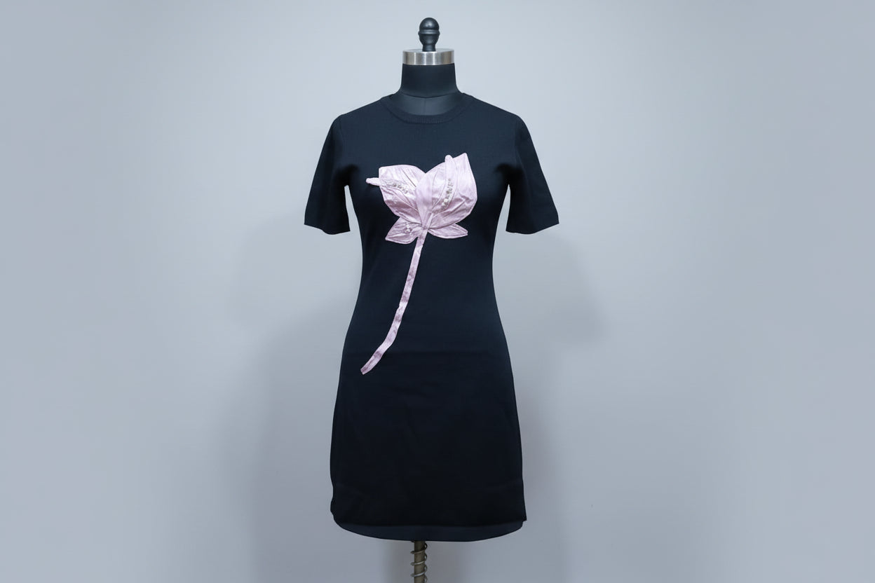 The "Lotus Blossom" Casual T-Shirt Dress in Black