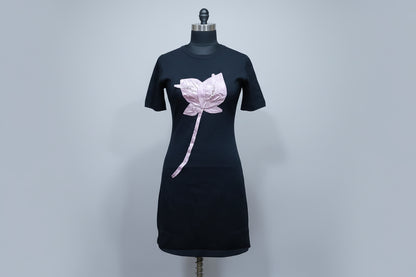The "Lotus Blossom" Casual T-Shirt Dress in Black