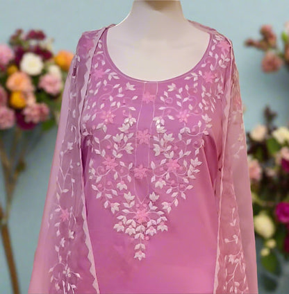 Cotton Phool Patti Applique Work Ready to Stich Material with Dupatta