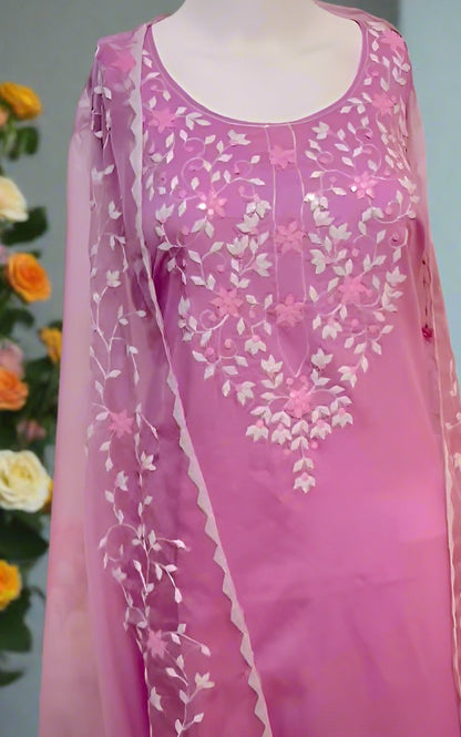 Cotton Phool Patti Applique Work Ready to Stich Material with Dupatta